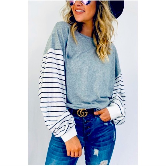 Tops - Striped Balloon Sleeve Top